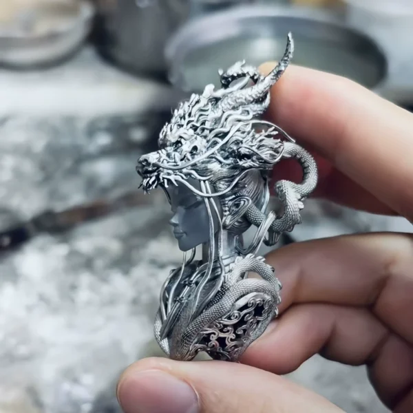 The Dragon Maiden Pendant – Handcrafted 925 Silver & Crystal Mythological Necklace