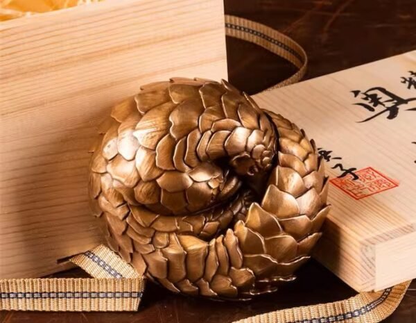 The Pangolin – Handcrafted Solid Bronze Sculpture, “Armored Guardian,” Pocket-Sized Heirloom