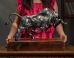 The Pioneer – Handcrafted Solid Brass Charging Bull Sculpture, “Breaking Ground”
