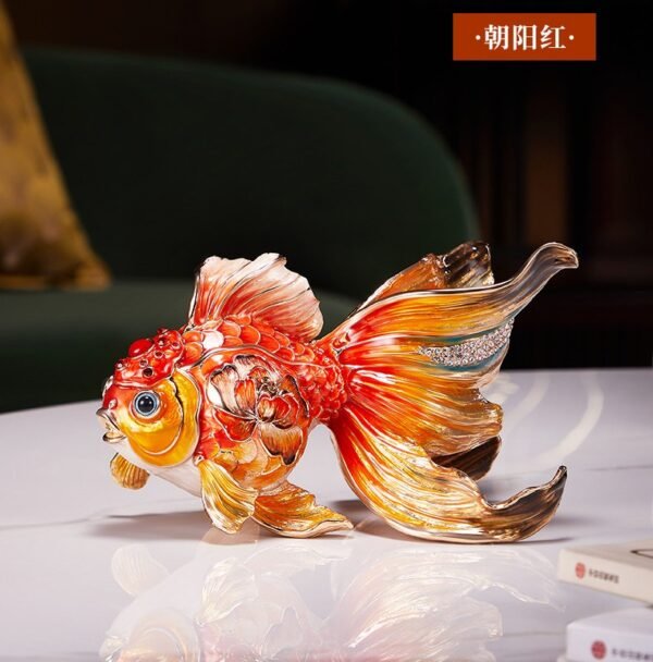 Abundance Every Year – Handcrafted Enamel Goldfish Sculpture, “Wealth & Happiness,” Zinc Alloy with Multicolor Enamel, Light Luxury Gift Box
