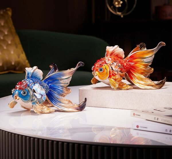 Abundance Every Year – Handcrafted Enamel Goldfish Sculpture, “Wealth & Happiness,” Zinc Alloy with Multicolor Enamel, Light Luxury Gift Box