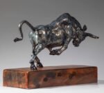 The Pioneer – Handcrafted Solid Brass Charging Bull Sculpture, “Breaking Ground”