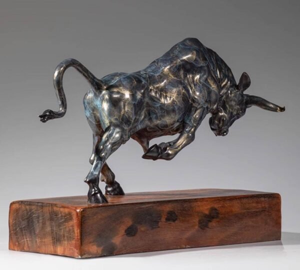 The Pioneer – Handcrafted Solid Brass Charging Bull Sculpture, “Breaking Ground”