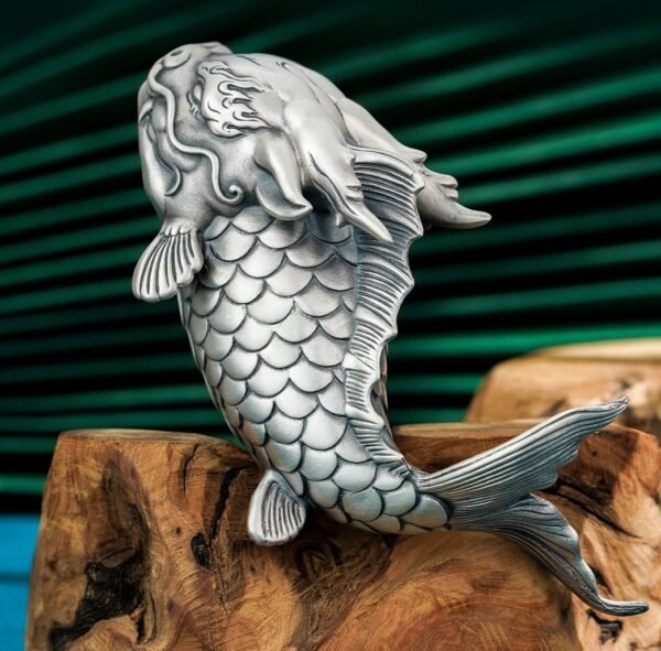 The Dragon-Fish - Handcrafted Solid Sterling Silver Sculpture, “From Carp to Dragon,” Auspicious Symbol of Transformation & Success