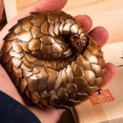 The Pangolin – Handcrafted Solid Bronze Sculpture, “Armored Guardian,” Pocket-Sized Heirloom
