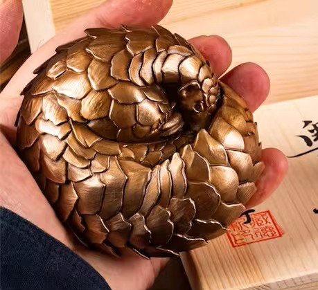 The Pangolin – Handcrafted Solid Bronze Sculpture, “Armored Guardian,” Pocket-Sized Heirloom