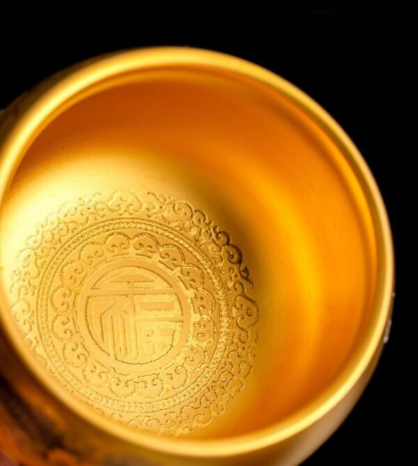 Ink Dragon Gold Cup – Handcrafted Jianzhan Tea Cup, Gilded Interior & Black Dragon Motif, Song Dynasty Kiln Heritage