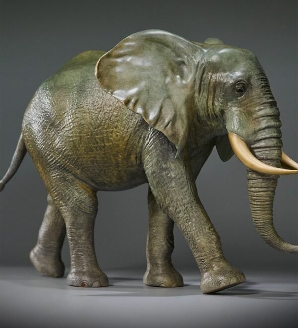 The African Elephant – Handcrafted Solid Brass Walking Sculpture, “The Gentle Giant”