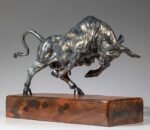 The Pioneer – Handcrafted Solid Brass Charging Bull Sculpture, “Breaking Ground”