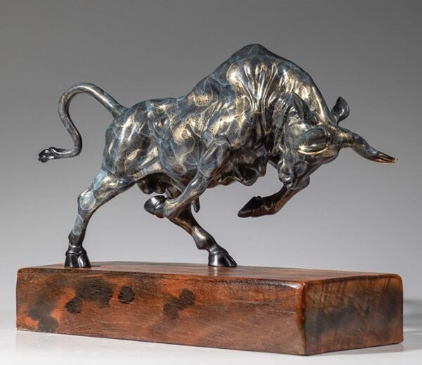 The Pioneer – Handcrafted Solid Brass Charging Bull Sculpture, “Breaking Ground”