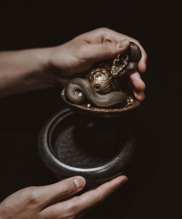 The Ouroboros Incense Burner – “Land of Annihilation,” Handcrafted Solid Bronze & Marble Sculptural Censer