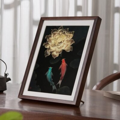 “Auspicious Koi (Desktop)” – Handcrafted Solid Brass Chisel-Painted Tabletop Art