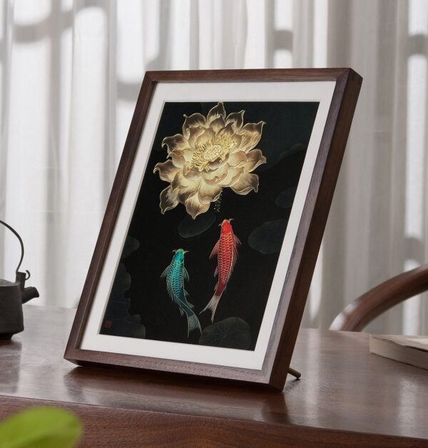 “Auspicious Koi (Desktop)” – Handcrafted Solid Brass Chisel-Painted Tabletop Art