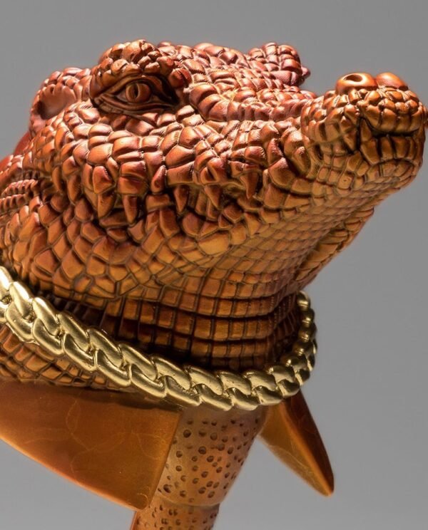 The Financial Crocodile – Handcrafted Solid Brass Sculpture, “The Power Suit Predator,” Whimsical Wall Street Icon, Desk-Side Statement Piece