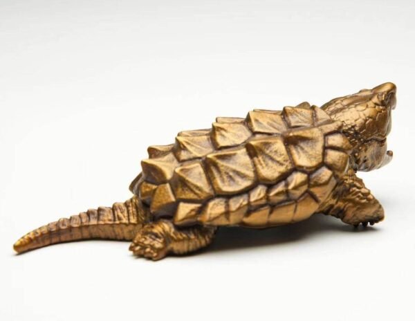 The Alligator Snapping Turtle – Handcrafted Solid Bronze Sculpture, “The Ancient Angler,” Pocket-Sized Prehistoric Predator