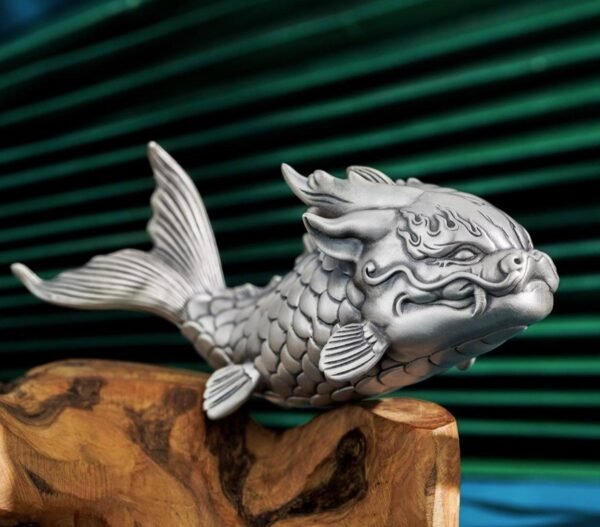 The Dragon-Fish - Handcrafted Solid Sterling Silver Sculpture, “From Carp to Dragon,” Auspicious Symbol of Transformation & Success