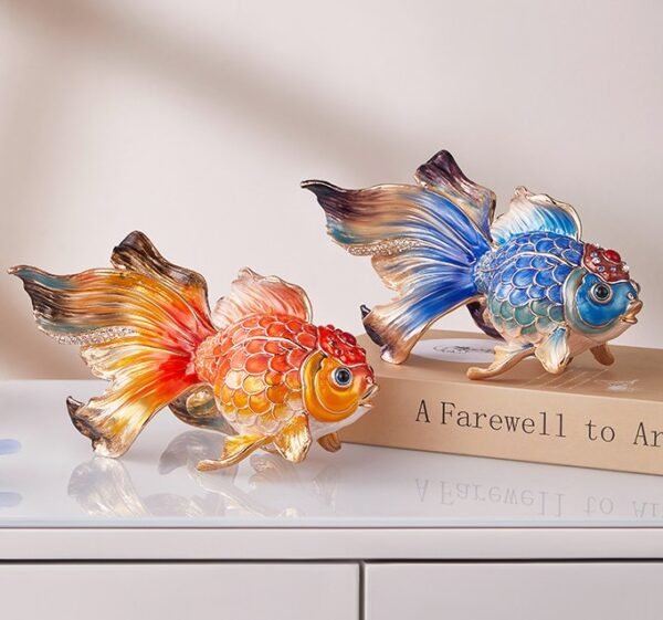 Abundance Every Year – Handcrafted Enamel Goldfish Sculpture, “Wealth & Happiness,” Zinc Alloy with Multicolor Enamel, Light Luxury Gift Box