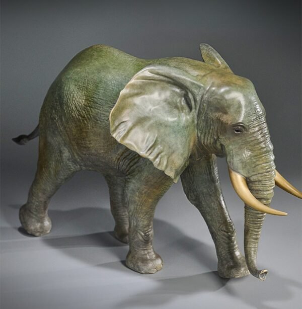 The African Elephant – Handcrafted Solid Brass Walking Sculpture, “The Gentle Giant”