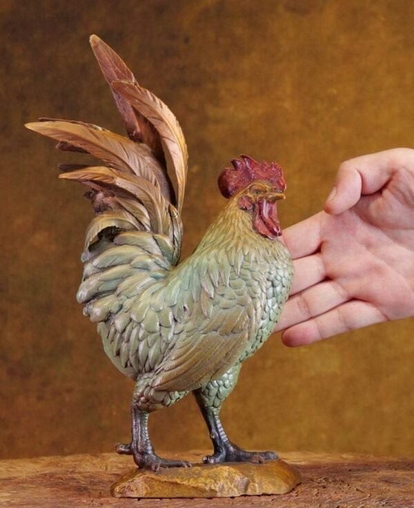 “Great Fortune, Great Rooster” – Handcrafted Solid Brass Sculpture, “The Five Virtues,” Auspicious Symbol of Prosperity & Integrity, Museum-Quality Casting