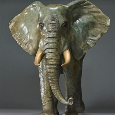 The African Elephant – Handcrafted Solid Brass Walking Sculpture, “The Gentle Giant”