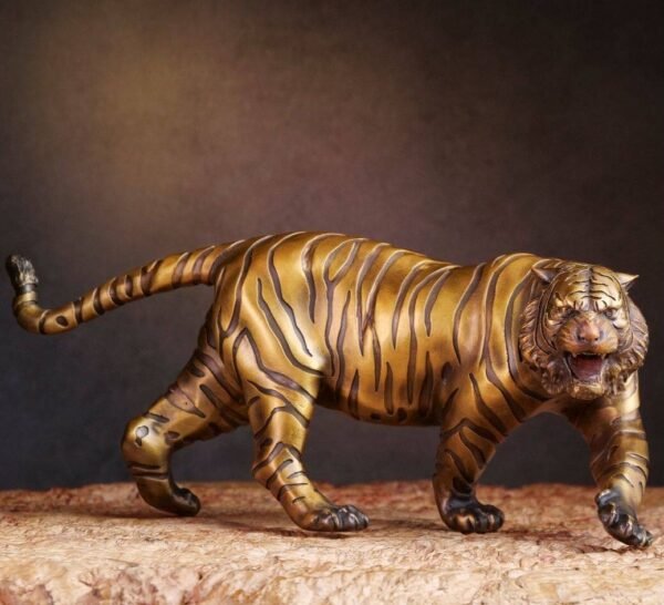 The Golden Tiger – Handcrafted Solid Brass Sculpture, “Walking with Majesty,”
