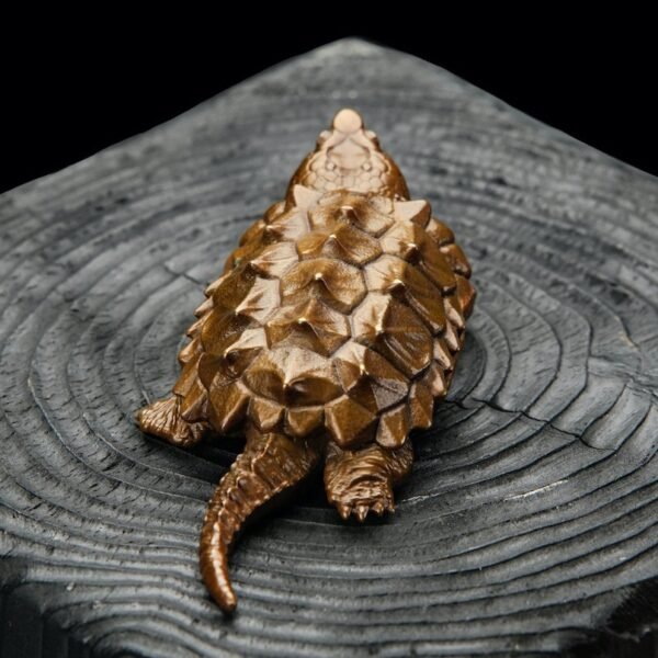 The Alligator Snapping Turtle – Handcrafted Solid Bronze Sculpture, “The Ancient Angler,” Pocket-Sized Prehistoric Predator