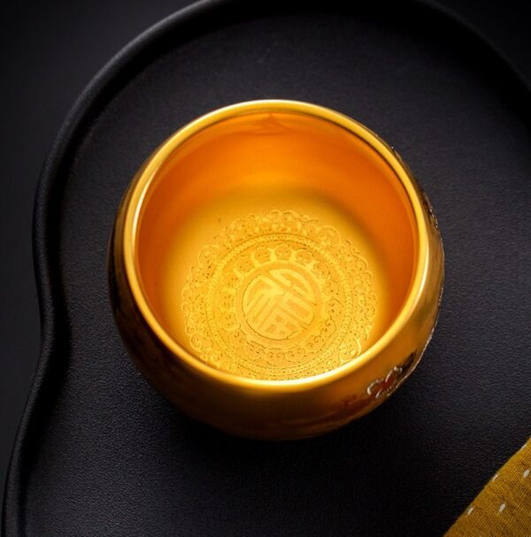 Ink Dragon Gold Cup – Handcrafted Jianzhan Tea Cup, Gilded Interior & Black Dragon Motif, Song Dynasty Kiln Heritage
