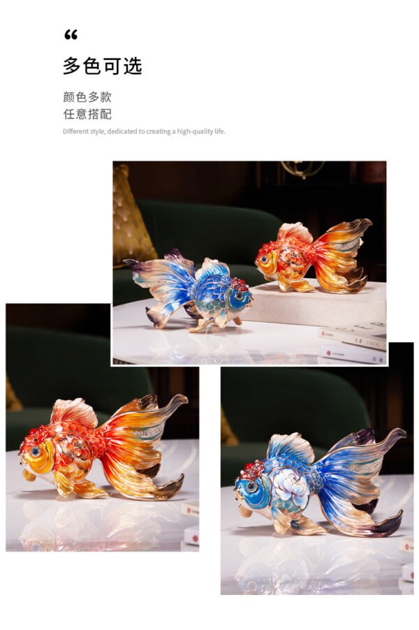 Abundance Every Year – Handcrafted Enamel Goldfish Sculpture, “Wealth & Happiness,” Zinc Alloy with Multicolor Enamel, Light Luxury Gift Box