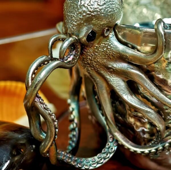 Octopus Handle Silver Cup – Handcrafted Solid Sterling Silver Vessel, “Wealth from All Directions,” Masterful Artisan Design for Tea or Coffee
