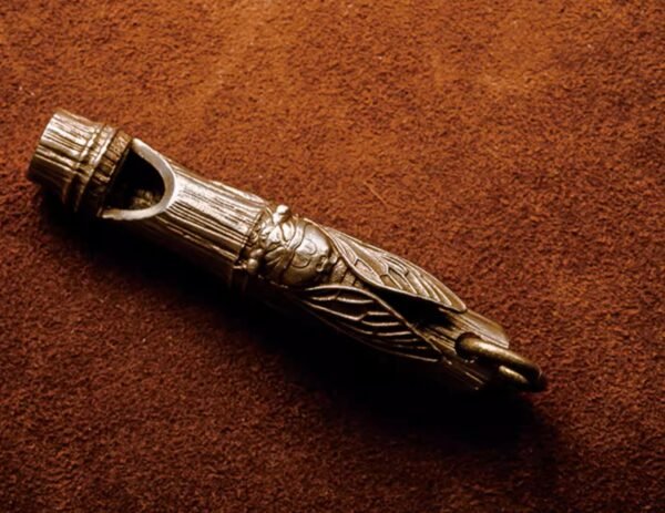 The Golden Cicada Whistle – Handcrafted Solid Brass Survival Whistle & Keychain