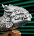 The Dragon-Fish - Handcrafted Solid Sterling Silver Sculpture, “From Carp to Dragon,” Auspicious Symbol of Transformation & Success