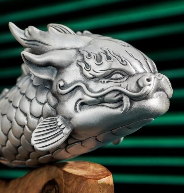 The Dragon-Fish - Handcrafted Solid Sterling Silver Sculpture, “From Carp to Dragon,” Auspicious Symbol of Transformation & Success