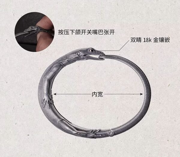 The Komodo Dragon Bangle – Handcrafted 925 Sterling Silver & 18K Gold Articulated Cuff