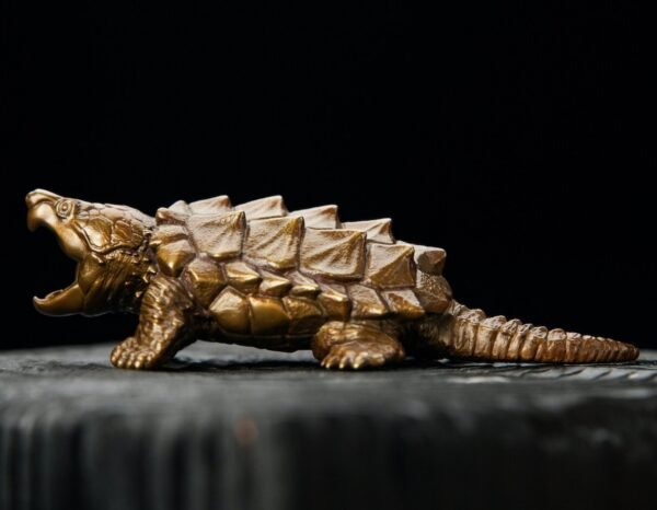 The Alligator Snapping Turtle – Handcrafted Solid Bronze Sculpture, “The Ancient Angler,” Pocket-Sized Prehistoric Predator
