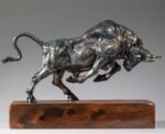 The Pioneer – Handcrafted Solid Brass Charging Bull Sculpture, “Breaking Ground”