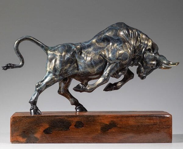 The Pioneer – Handcrafted Solid Brass Charging Bull Sculpture, “Breaking Ground”