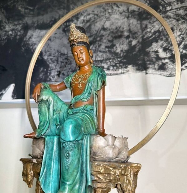 Guanyin – The Bodhisattva of Compassion, Handcrafted Solid Brass Sculpture, “The One Who Sees Freely”