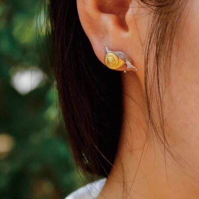 The Snail Earrings – Handcrafted Sterling Silver & Gold Accent