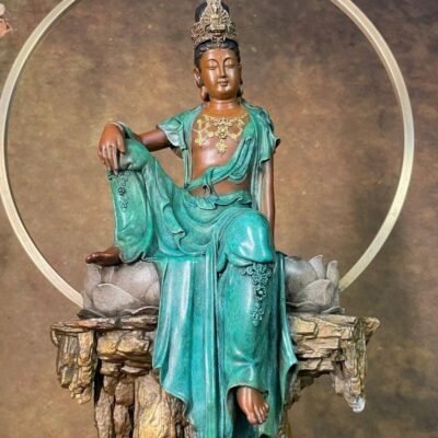 Guanyin – The Bodhisattva of Compassion, Handcrafted Solid Brass Sculpture, “The One Who Sees Freely”