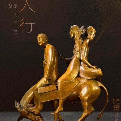 “Three Travelers” – Handcrafted Solid Bronze Sculpture, “The New Rich & The Weight of Belief,” Contemporary Figurative Art