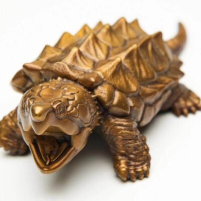 The Alligator Snapping Turtle – Handcrafted Solid Bronze Sculpture, “The Ancient Angler,” Pocket-Sized Prehistoric Predator