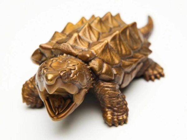 The Alligator Snapping Turtle – Handcrafted Solid Bronze Sculpture, “The Ancient Angler,” Pocket-Sized Prehistoric Predator