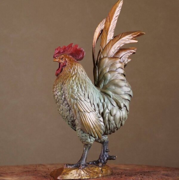 “Great Fortune, Great Rooster” – Handcrafted Solid Brass Sculpture, “The Five Virtues,” Auspicious Symbol of Prosperity & Integrity, Museum-Quality Casting