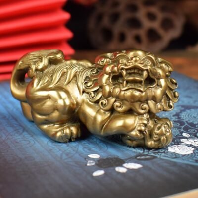 The Auspicious Lion – Handcrafted Solid Brass Sculpture, “The King’s Companion,” Fortune-Bringer & Palm Guardian, Scholar’s Desk Treasure