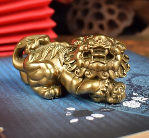 The Auspicious Lion – Handcrafted Solid Brass Sculpture, “The King’s Companion,” Fortune-Bringer & Palm Guardian, Scholar’s Desk Treasure