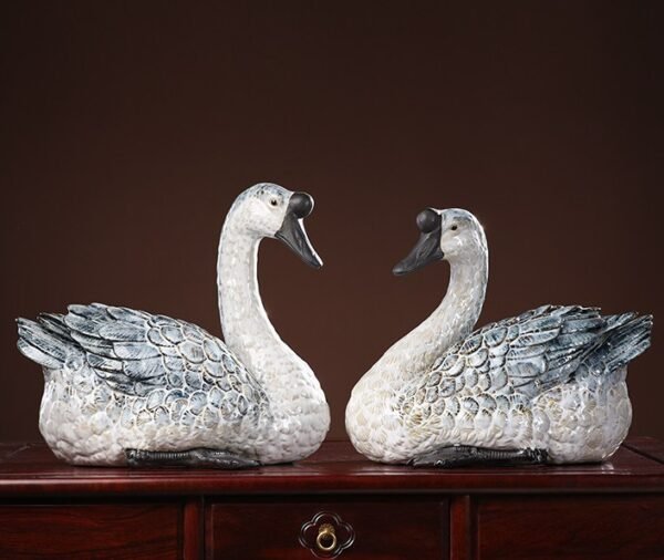The Fortunate Geese – Handcrafted Shiwan Ceramic Sculpture, “Noble Companions,” National Intangible Cultural Heritage