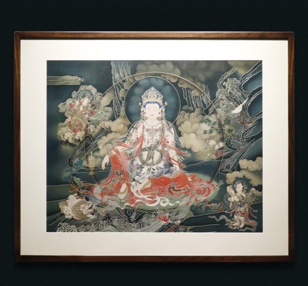 “Water-Moon Guanyin” – Handcrafted Solid Brass Chisel-Painted Wall Art, Inspired by Fahai Temple Murals
