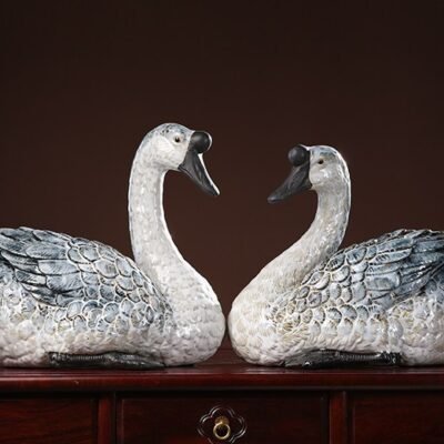 The Fortunate Geese – Handcrafted Shiwan Ceramic Sculpture, “Noble Companions,” National Intangible Cultural Heritage
