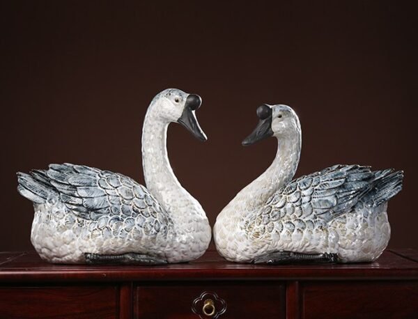 The Fortunate Geese – Handcrafted Shiwan Ceramic Sculpture, “Noble Companions,” National Intangible Cultural Heritage