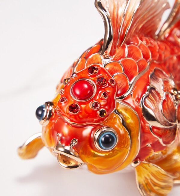 Abundance Every Year – Handcrafted Enamel Goldfish Sculpture, “Wealth & Happiness,” Zinc Alloy with Multicolor Enamel, Light Luxury Gift Box